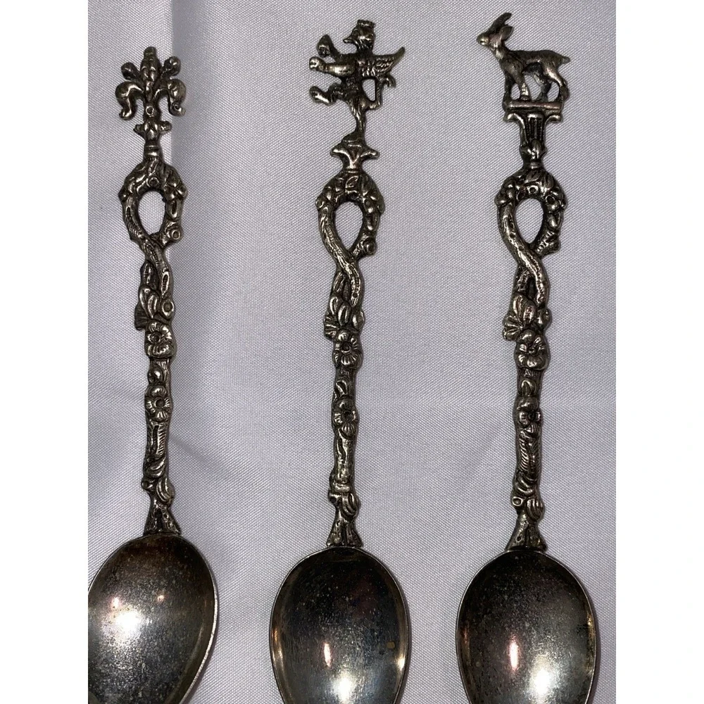 Set of 7 Montagnani Style Italy Stamped Figural Demitasse‎ Spoons Ornate Vintage